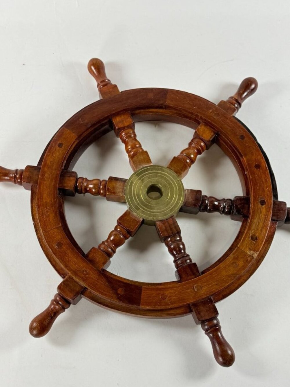 Vintage Wooden Brass  6 Spoke Ship Steering Wheel 18" Captain Pirate Boat Decor